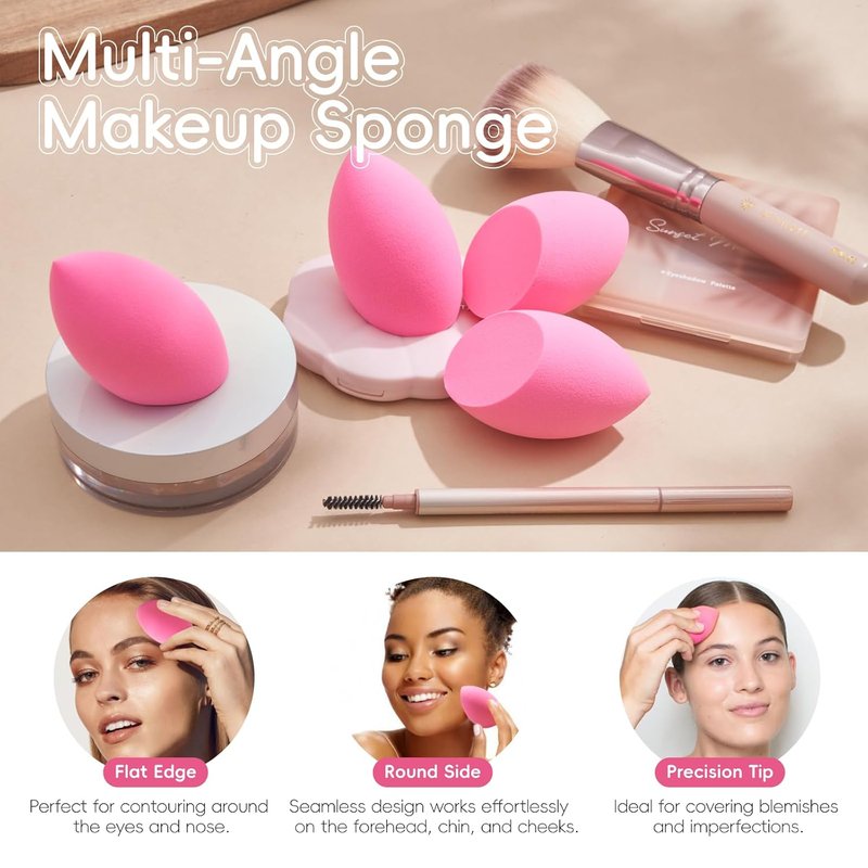 Makeup Sponge Set - 6 Pcs Latex-Free Beauty Blenders for Foundation & Cream | Ultra-Soft Multi-Angle Blending Sponges