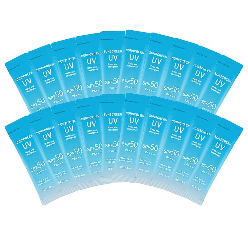 20PCS Mini Sunscreen with Hyaluronic Acid, SPF50+ PA+++ Travel Size Sunscreen Bulk (4ml Each), Lightweight & Non-Greasy & Hydrating, Waterproof Face & Body Sunscreen for Outdoor, Vacation, Daily Use