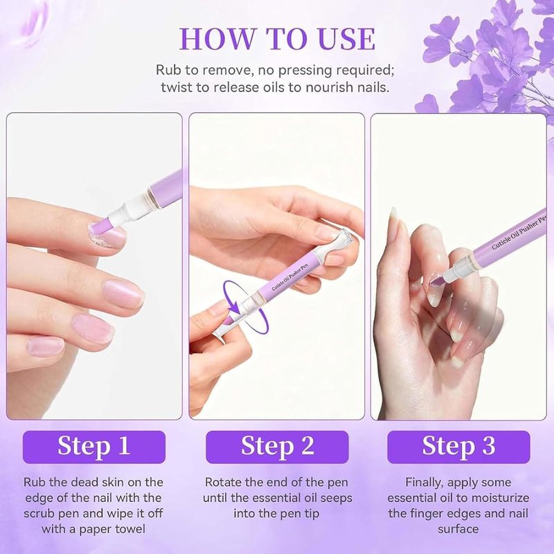 2-in-1 Cuticle Oil Pusher Pen, 2 Pcs Cuticle Oil Pusher Pen for Dry Nails & Cuticles, Nail Cuticle Pen Applicator, Cuticles Remover Pens for Hangnails, Moisturize Strengthen Brighten