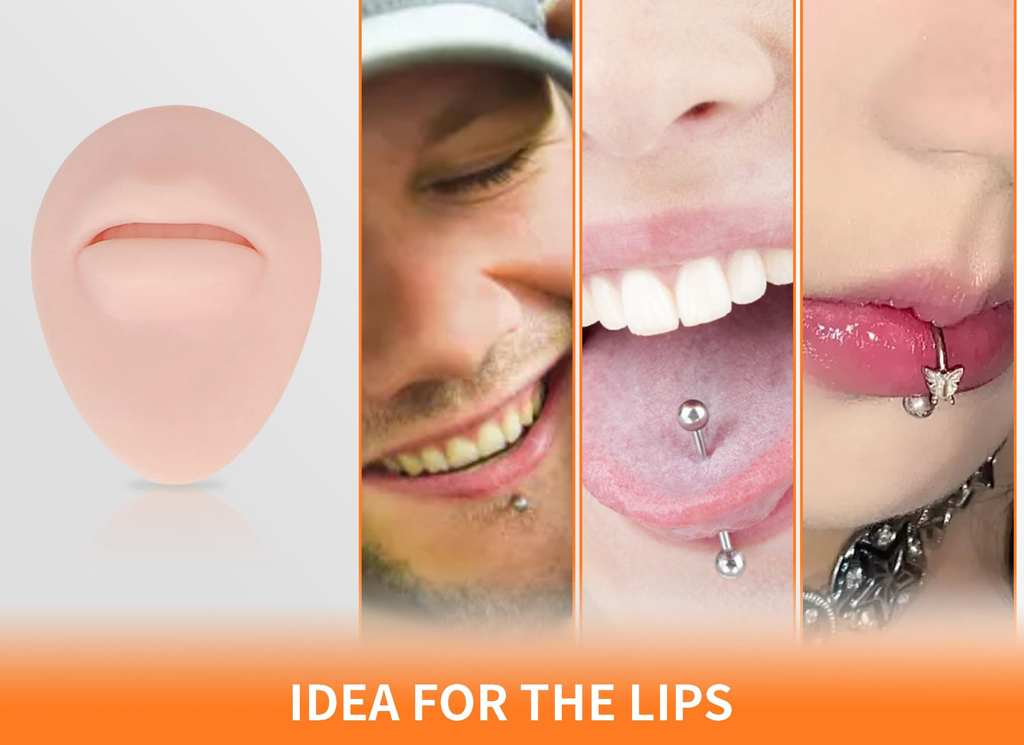 Soft Silicone Flexible Model Body Part Displays Set, Silicone Tongue Mouth Nose Eye Navel Ear Model for Piercing Practice and Jewelry Display Acupuncture Teaching Tool, Education (Light Skin Colour)