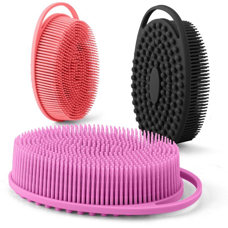 Silicone Body Scrubber,Loofah Exfoliating Body Scrubber,Bath Brush,Set of 3 Soft Body Scrubber,2-in-1 Double-Sided Design,Hygienic Easy to Clean,Scrubber Suitable for All Family Members