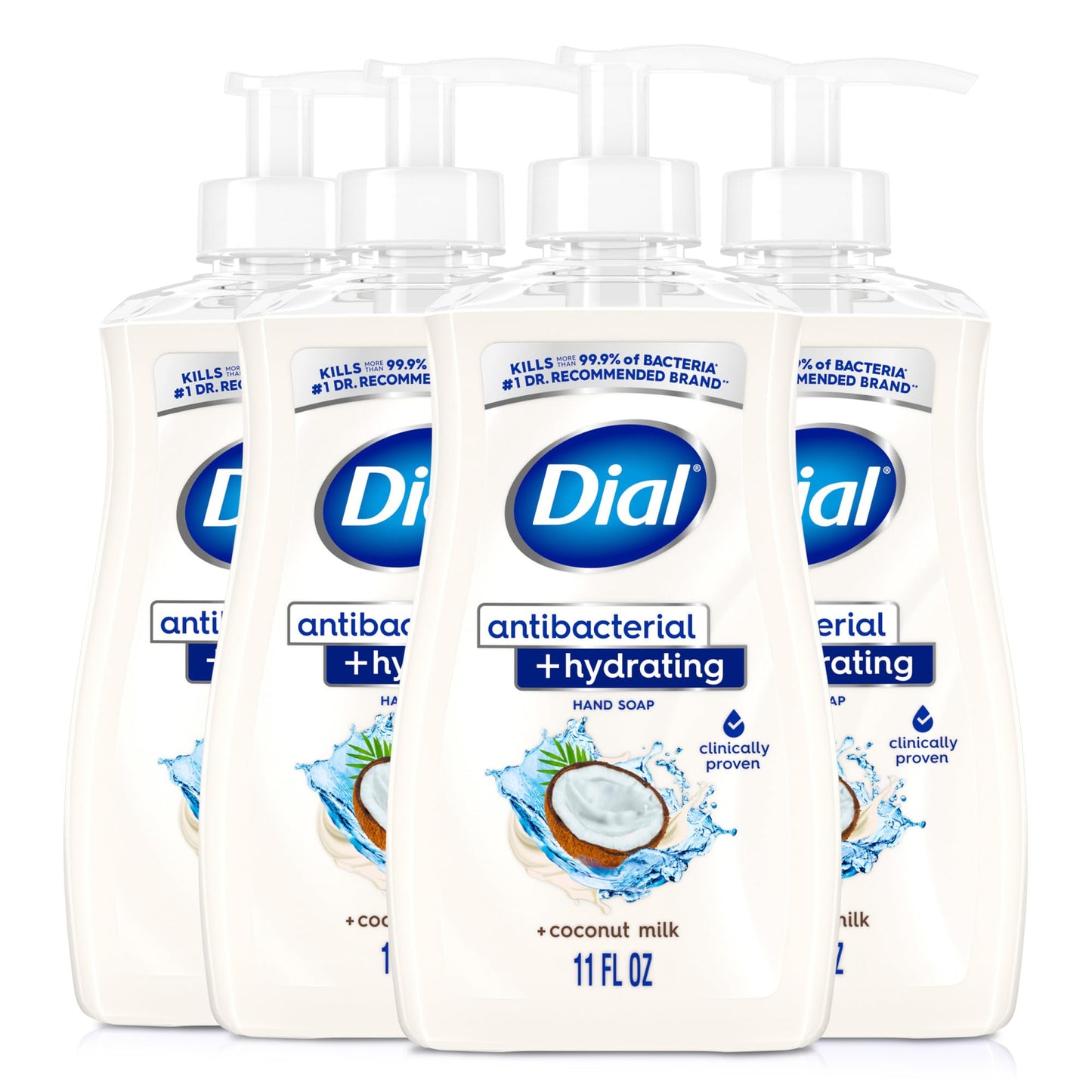 Dial Antibacterial Plus Hydrating Coconut Milk Liquid Hand Soap, 11oz (Pack of 4)