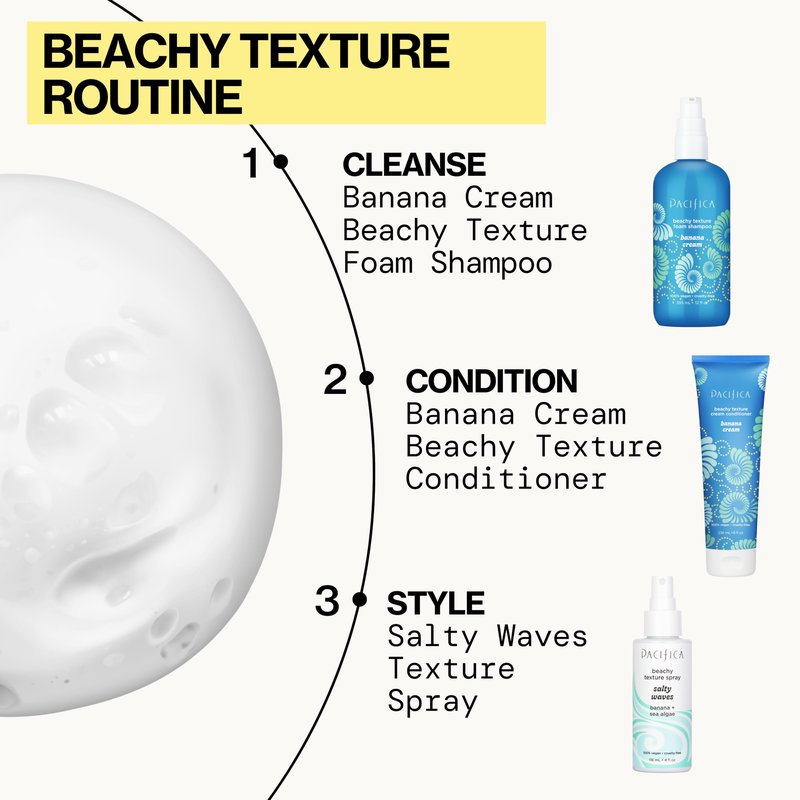 Pacifica Banana Cream Beachy Texture Foam Shampoo – Texturizing Foaming Shampoo for Beachy Waves, Adds Volume & Tousled Look, Sulfate-Free Deep Clean Beauty Vegan & Cruelty-Free Dermatologist Tested