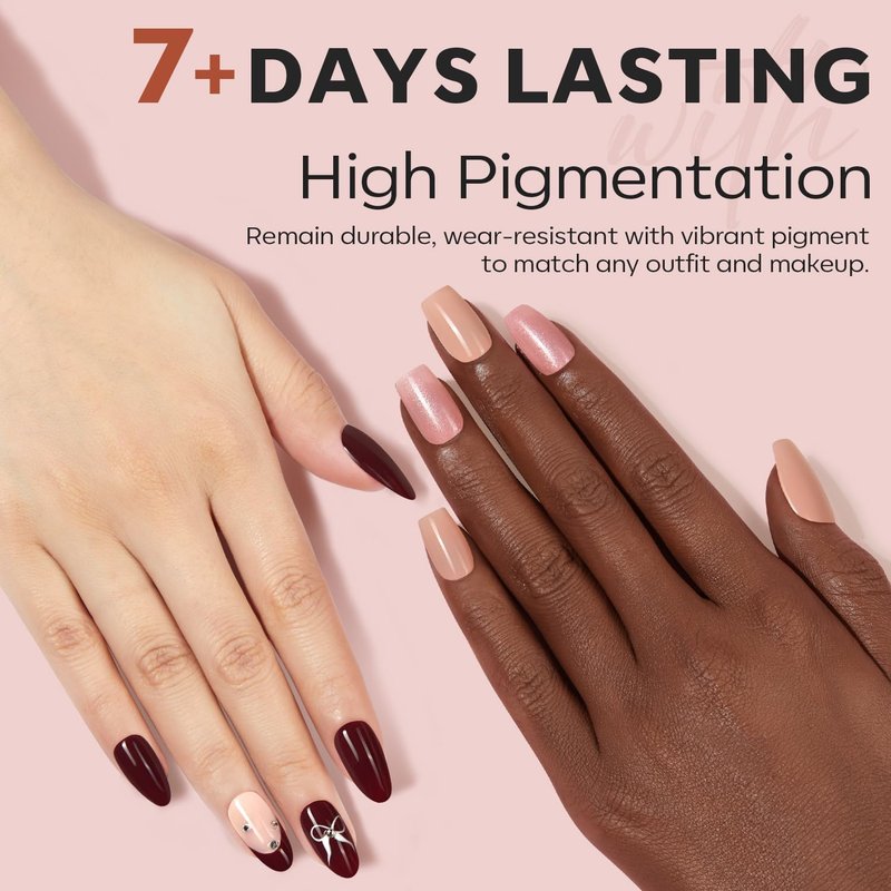 modelones Nail Polish Set 6 Colors, White Brown Nude Burgundy Pink Quick Dry Mini Nail Lacquer Kit, Glitter Shimmer Sparkle Red Nail Art, DIY Home Salon Manicure Gift for Women Girl
