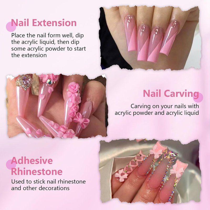 Acrylic Nail Kit - Salon Quality Pink Acrylic Powder & Liquid Set | Kolinsky Nail Brush for DIY Home Manicure