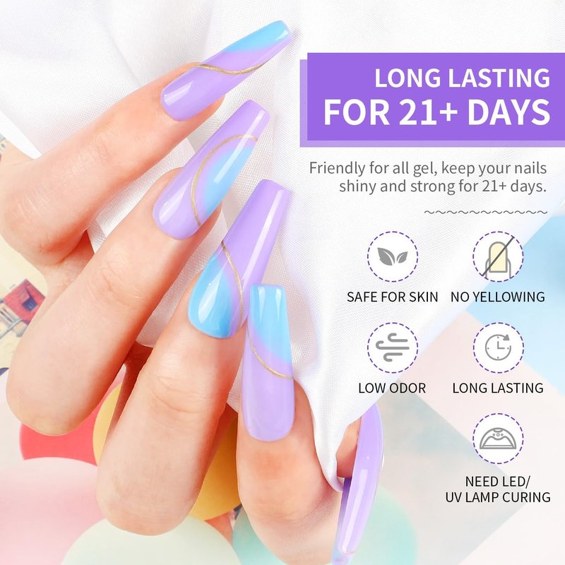 JODSONE 2Pcs 16.5ml Top Coat Base Coat Gel Polish Set No Wipe Clear Long Lasting Need U V Lamp Cured at Home DIY Nail Salon Girl Gift