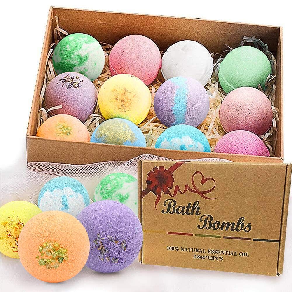 BOENFU Bath Bombs Gift Set 12 Large Natural Essential Oils Bathbombs, Dry Skin Moisturize, Perfect for Bubble Spa Bath, Handmade Birthday Gifts, idea for Her/Him, Wife, Girlfriend