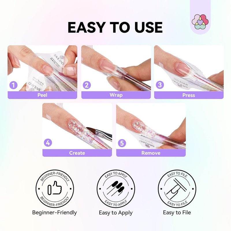 SAVILAND Plus Nail Forms - Reusable Sticky Nail Extension Forms for Builder Gel & Acrylic Nails | Precise Length Guide