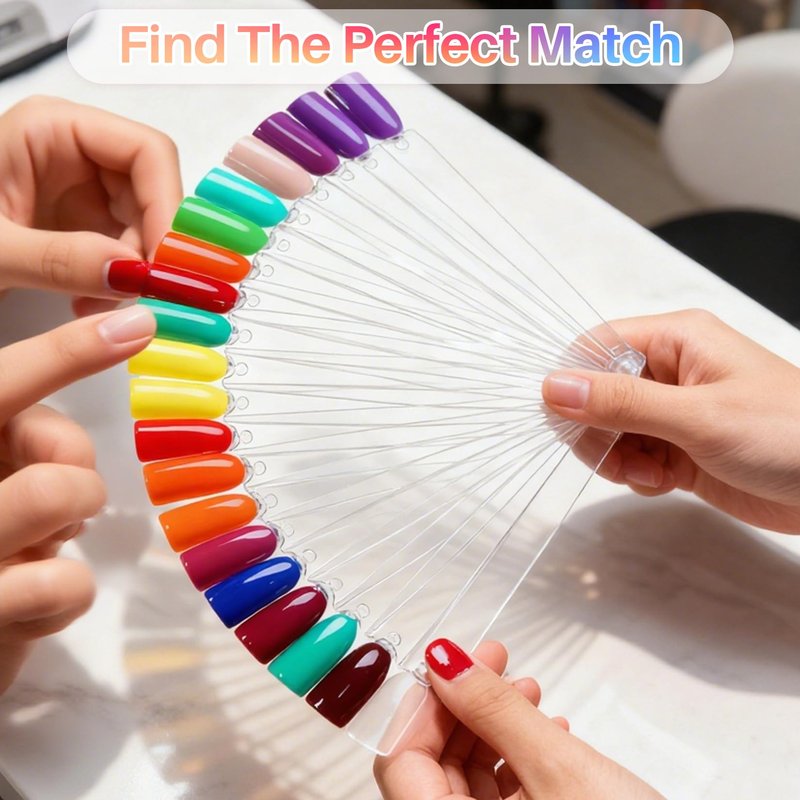 RAQEHO 200PCS Nail Swatch Sticks - Clear Nail Color Swatches with Ring Acrylic Fan Shape Nail Polish Sample Swatches Nail Practice Stick Gel Polish Display Stick for Technician Beginner Home Salon Use