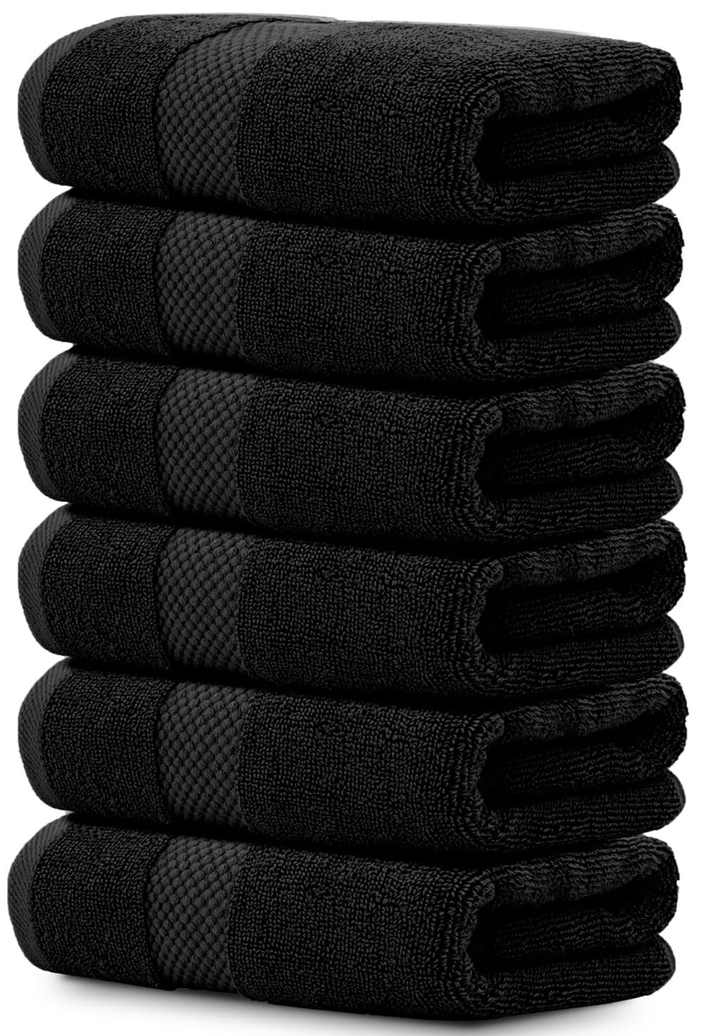 White Classic Luxury Black Hand Towels - Soft 100% Turkish Cotton | Highly Absorbent Hotel spa Bathroom Towel Collection | 16x30 Inch | Set of 6