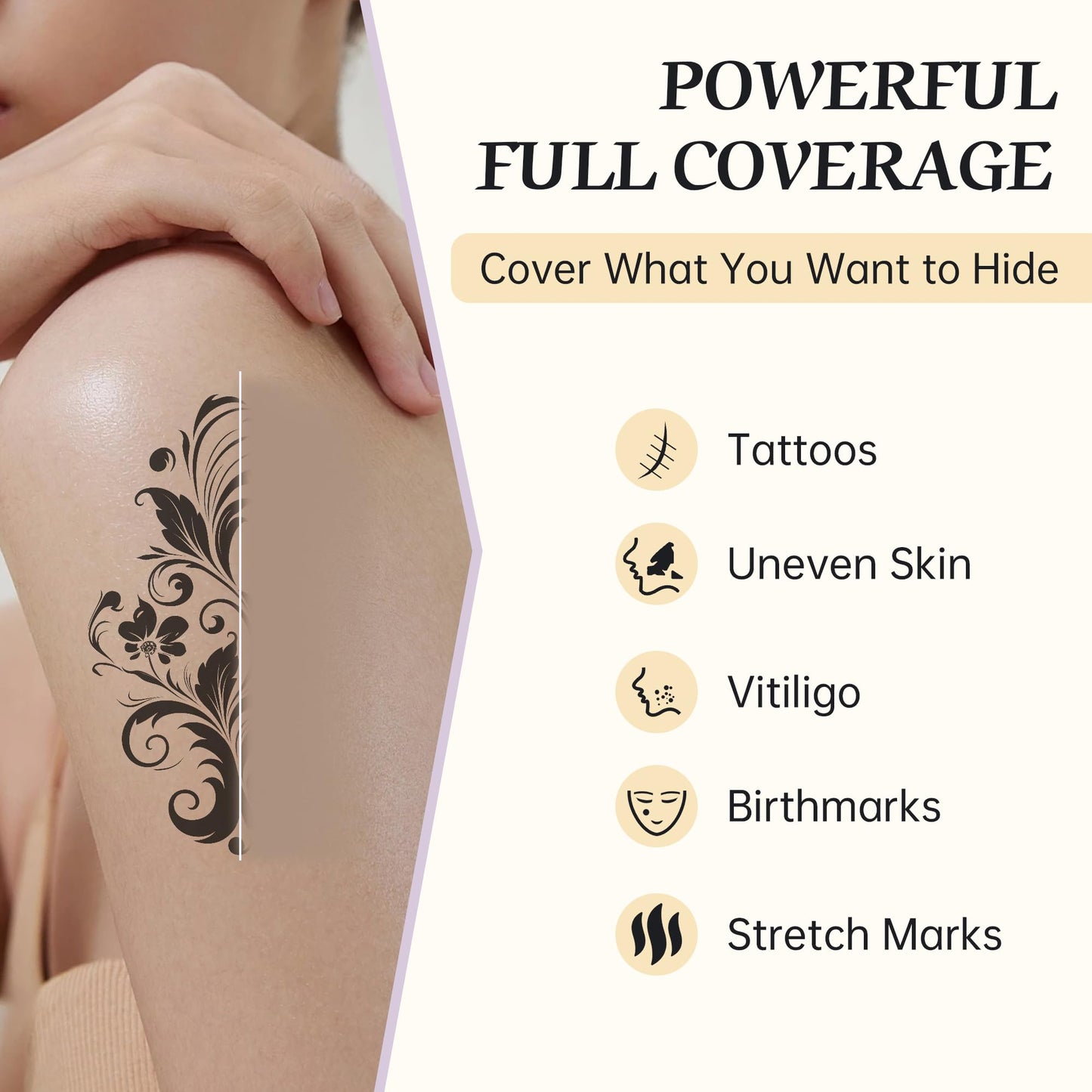 Tattoo Cover Up Makeup Waterproof, 2 Colors Mix Foundation Full Coverage Tattoo Coverup Make Up for Leg Neck Body, Scars Vitiligo Veins Dark Spots Long Lasting Concealer for All Skin, Ivory Dark 1.4oz