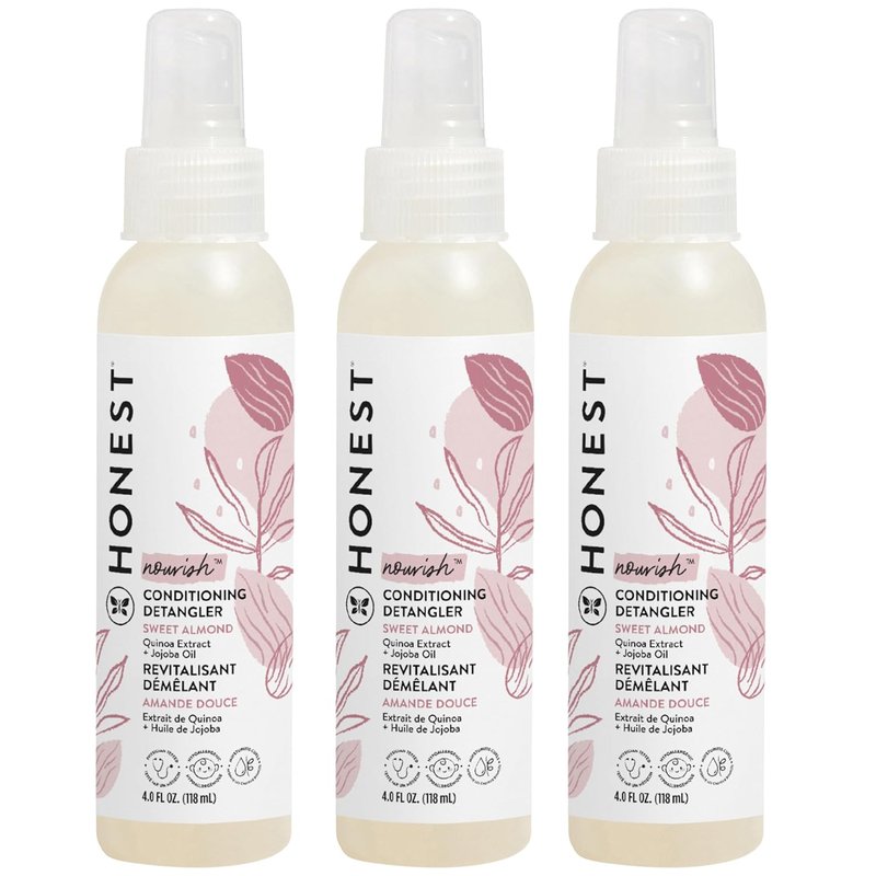 Conditioning Hair Detangler Spray - Tear-Free Leave-In Conditioner | Hypoallergenic Almond, 4 fl oz (3-Pack)