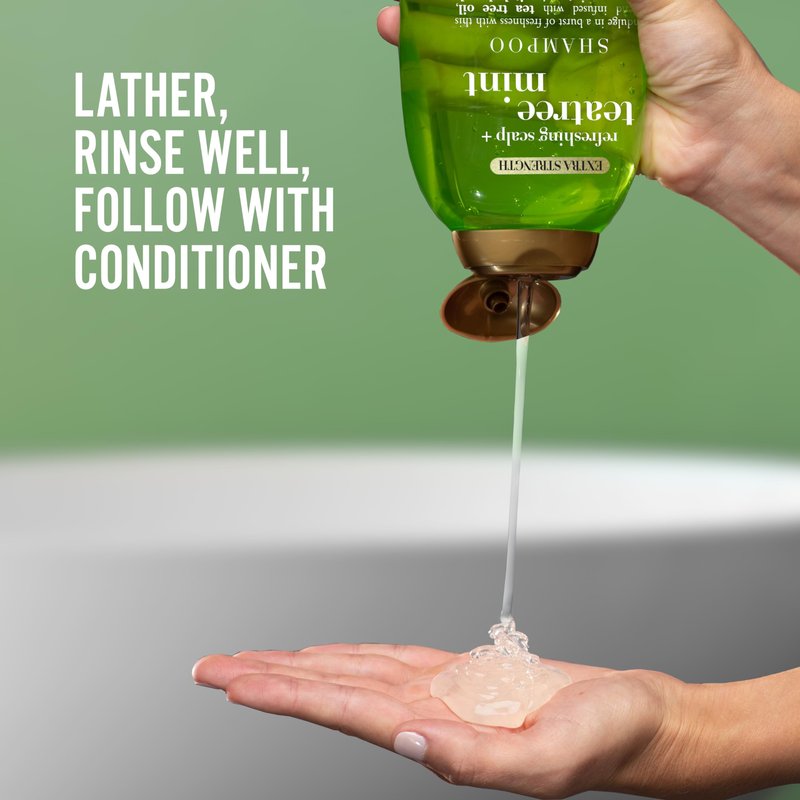 OGX Extra Strength Refreshing Scalp + Teatree Mint Shampoo, Invigorating Scalp Shampoo with Tea Tree & Peppermint Oil & Witch Hazel, Paraben-Free, Sulfate-Free Surfactants, 13 Fl Oz