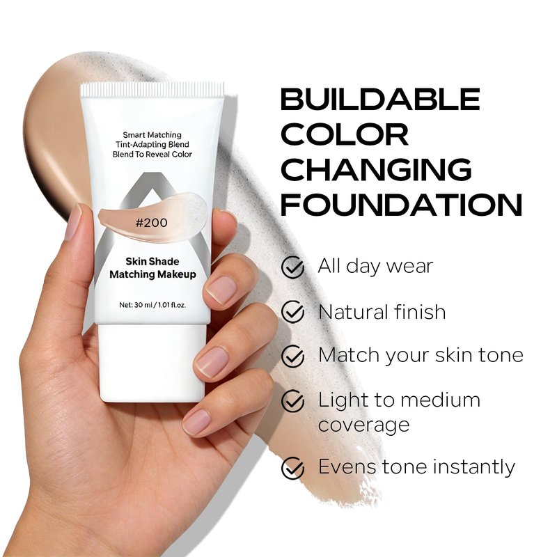 KYDA Color Changing Foundation, Skin Tone Matching Liquid Foundation, Moisturizing Dewy Finish Base Makeup, Medium to Full Coverage, Hydrating Blendable Creamy Formula for All Skin Tones, #200