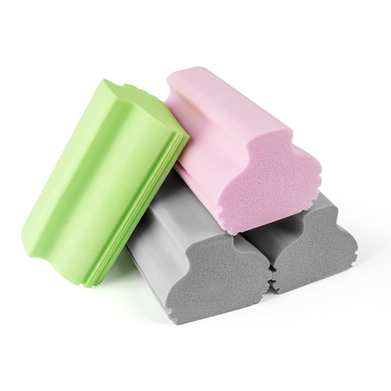 4Pcs PVA Kitchen Multi Purpose Scrub Sponges，Scrubbing Sponge with Handle Decontamination Cleaning Sponge Soft Water Absorb Dishwashing Sponge for Household (Gray*2+Green+Pink)