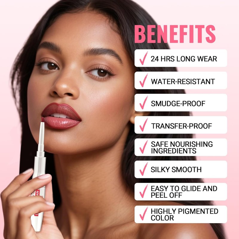 iMethod Lip Liner Stain - Long-Lasting 2-In-1 Dual-Ended Peel Off Lip Stain with Tweezer | Natural Rose Color