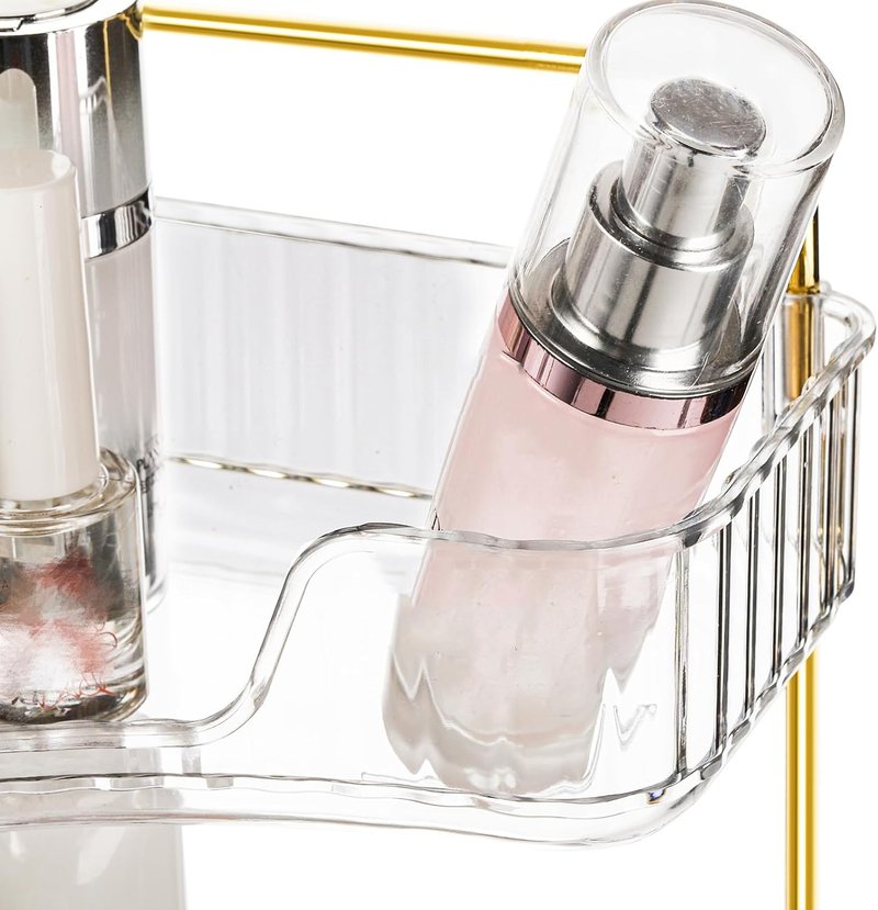 Cididu 3-Tier Corner Bathroom Organizer - Clear Countertop Shelf with Gold Metal Pole | Skincare & Perfume Storage