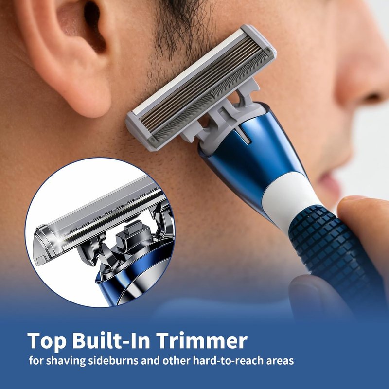 Skiennix 6-Blade Manual Razor for Men - Ergonomic Handle, 12 Blade Refills, Washable Design