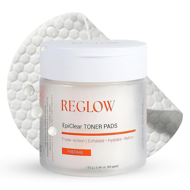 ReGlow EpiClear Toner Pads - Exfoliating Facial Pads with PHA, AHA, BHA & Niacinamide - Hydrating & Resurfacing Daily Peel for Smooth Skin | 60 Pads