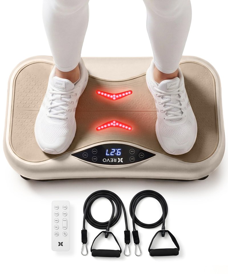 REVO Wave Board with Red Light Therapy | Vibration Plate for Lymphatic Drainage with Bluetooth Speakers, Resistance Bands, Remote | Exercise Machine for Full Body Workout Platform | 330 Lbs Capacity