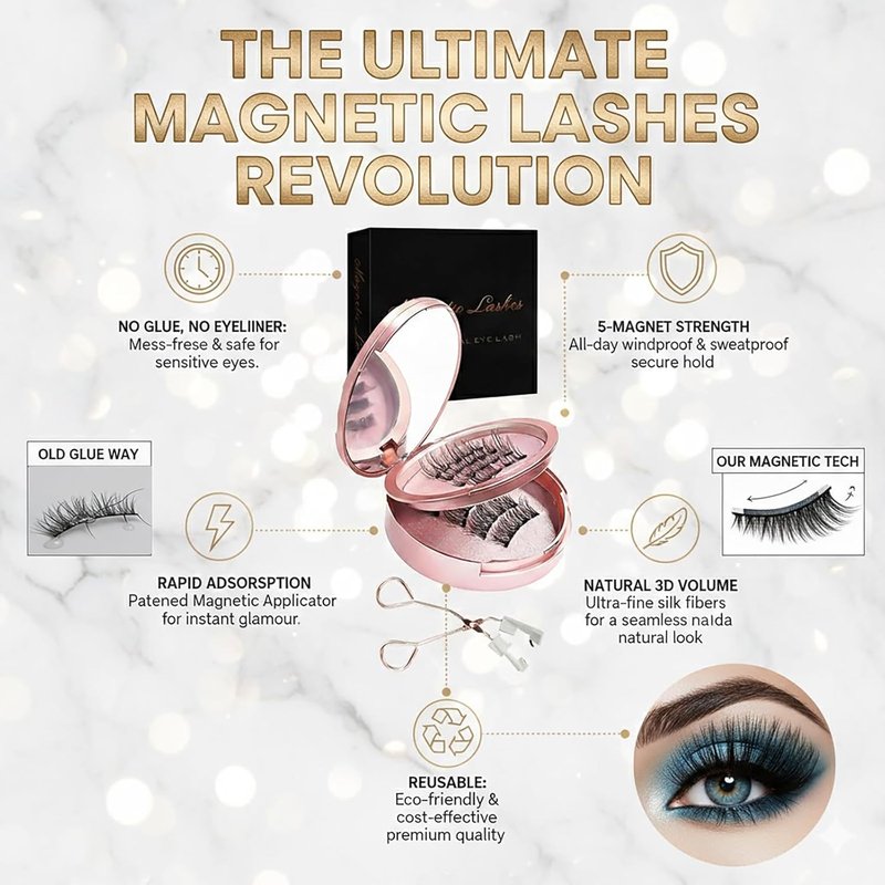 Magnetic Eyelashes - Easy Application with Applicator Tool | Natural Look & Reusable
