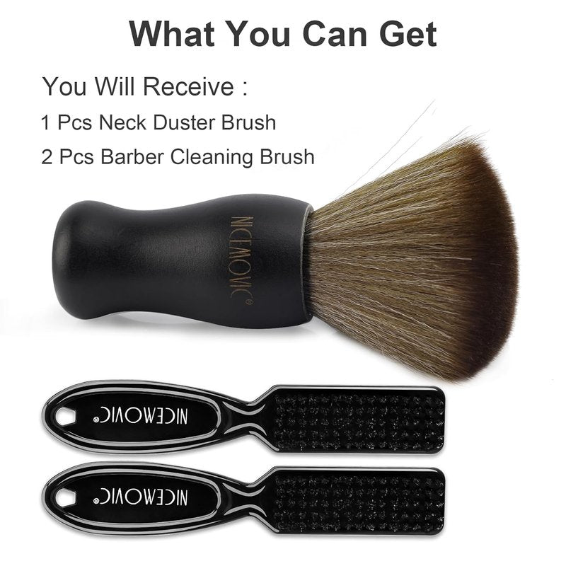 NICEMOVIC 3-in-1 Barber Neck Duster Brush Set | Professional Hair Cutting & Styling Tools - Black