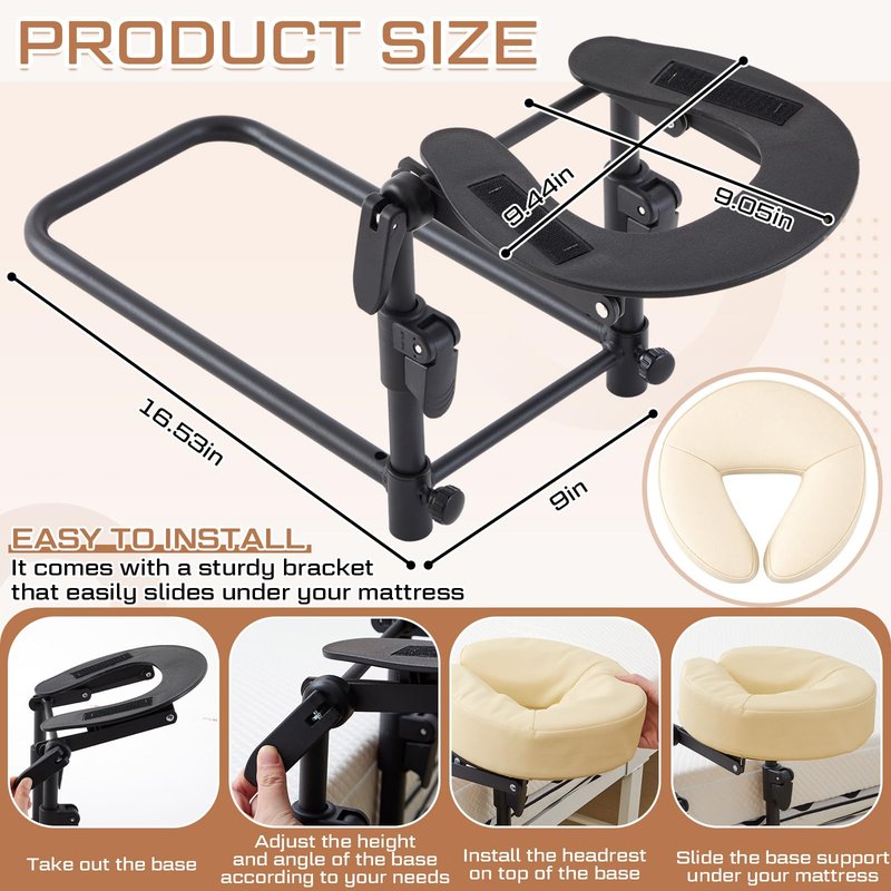 Qunclay Adjustable Massage Headrest for Bed, Portable Mattress Massage Face Cradle with Soft Pillow Cushion, Face Down Pillow After Eye Surgery for Professional and Home Use(Apricot)