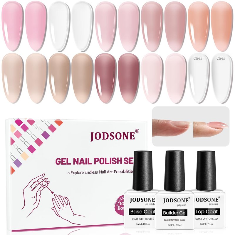 JODSONE Builder Nail Gel Polish Set - 10 Vibrant Colors with Base & Top Coat | No Wipe, Hard Nail Extension