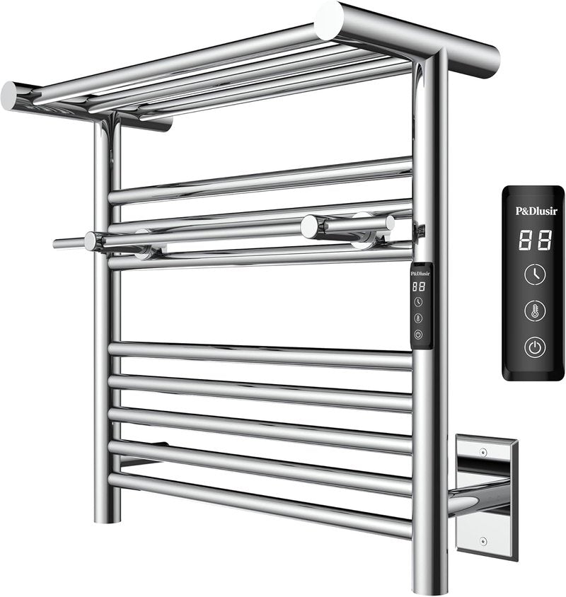 Heated Towel Warmer Rack - Wall Mounted Bathroom Towel Warmer with Top Shelf | 19.69" x 19.69" - Polished Finish