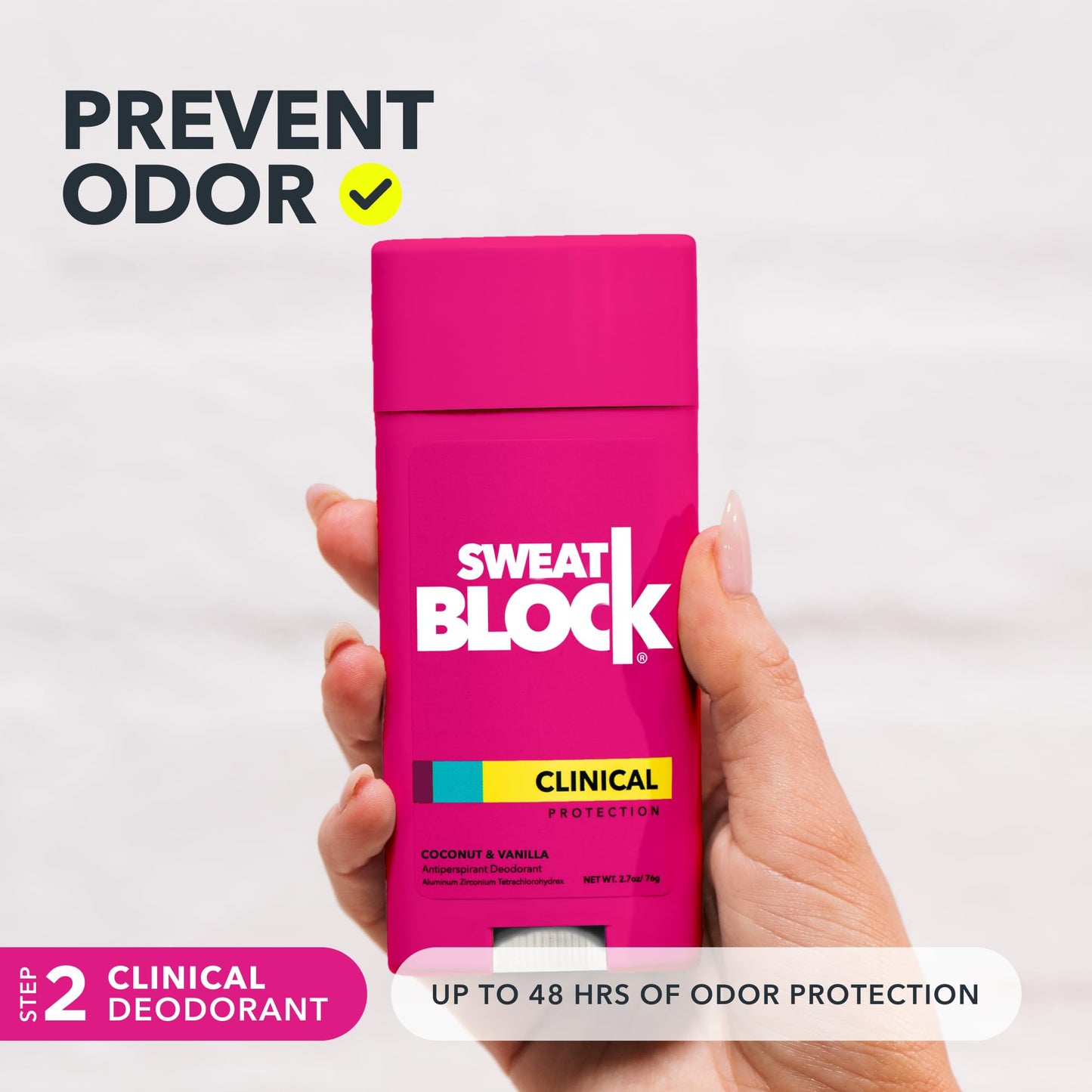 SweatBlock Maximum Strength Deodorant System for Women Hyperhidrosis Treatment for Excessive Underarm Sweat and Odor 10 Clinical Wipes Plus Coconut Vanilla Scented Deodorant Stick 2.7 oz