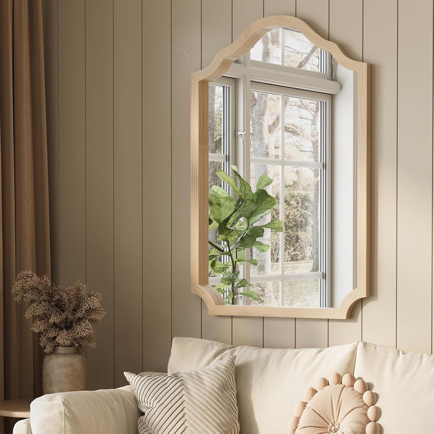 Wood Arched Mirror - Rustic 24x36 Inch Framed Wall Decor | Stylish Bathroom, Living Room, Entryway, or Bedroom Accent