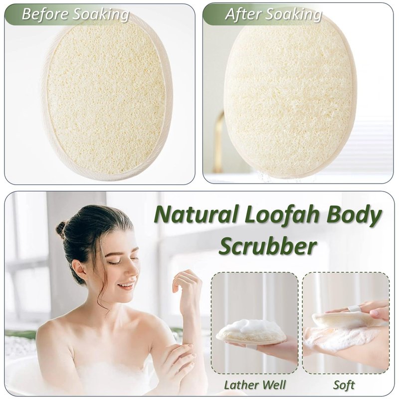 FYRLFB Loofah Sponge Pads & Body Sponges Scrubber, Natural Loofah Exfoliating Body Scrubber for Men and Women, Luffa Sponge to Clean & Relax Your Body Deeply (4 Pack)