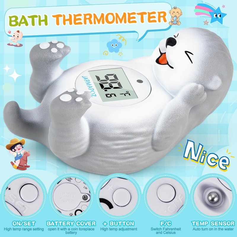 Baby Bath Thermometer, Cute Otter Floating Water Thermometer for Newborns & Infants, Safe and Accurate Room and Bathtub Temperature Monitor, Grey
