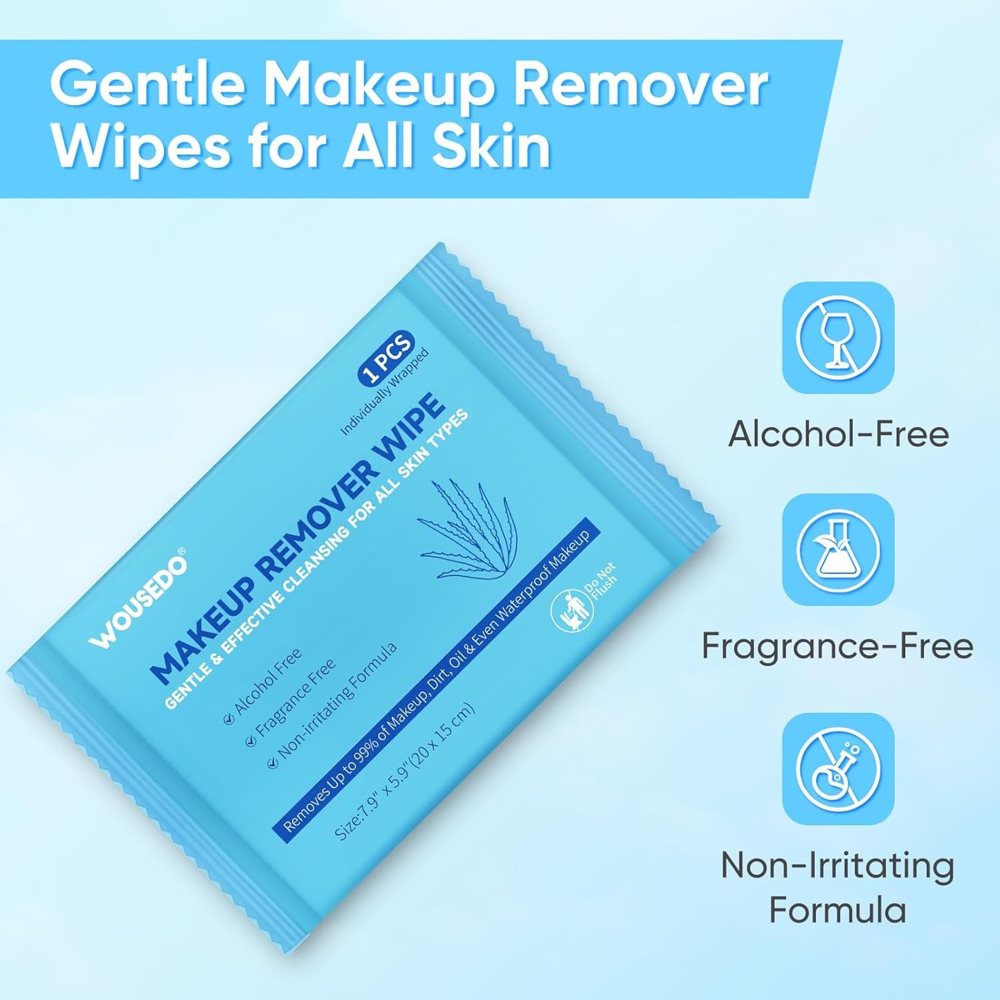 WOUSEDO Makeup Remover Wipes - 100 Count Gentle Cleansing Towelettes | Alcohol-Free & Hypoallergenic