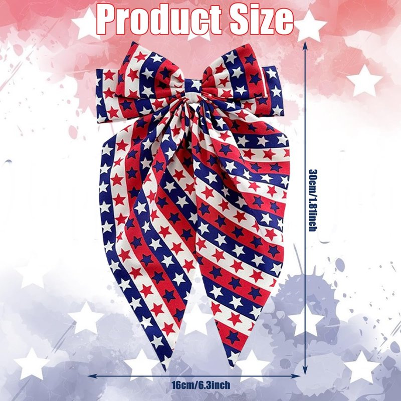 4th of July Hair Clips for Women 2 Pcs Red White Blue Star Stripes USA Flag Big Bows Oversized Long Tail Design with Non-Slip Alligator Clips Patriotic Independence Day Memorial Day Accessories Gifts