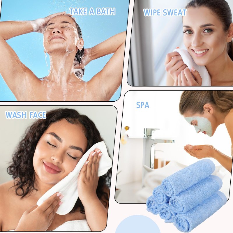 Newwiee 40 Count Wash Cloth Bulk Cotton Bath Hand Face Washcloths Soft Quick Drying Towel for Women Bathroom Washing Body Viscose Fiber Multipurpose Fingertip Rags(10 x 10 Inch,Blue)