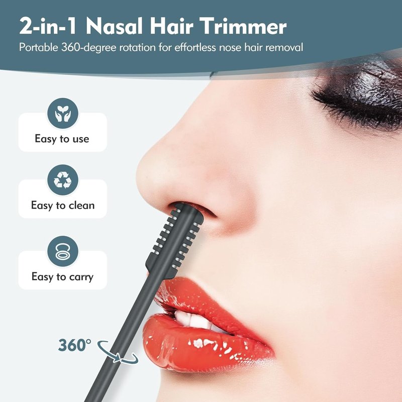 Skiennix 2-in-1 Nasal Hair Cutter - Double-Sided Nose Hair Trimmer with Soft Cleaning Brush | Portable Gray Design for Men & Women