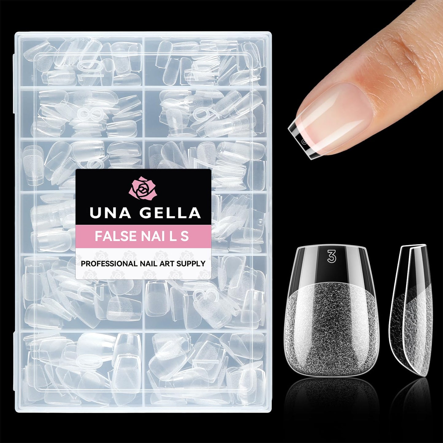 UNA GELLA Extra Short Coffin Nail Tips - 216pcs Full Cover Acrylic Press-On Nails | 12 Sizes Available