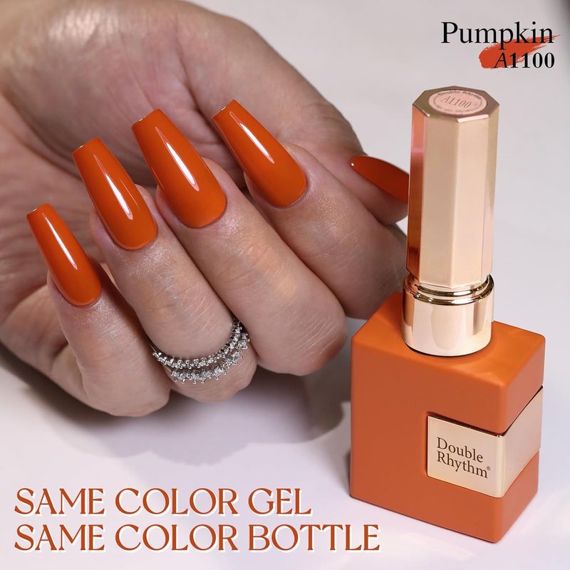 Double Rhythm Gel Polish - Pumpkin Orange 0.5Oz | Soak Off Manicure for Salon & DIY Nail Art