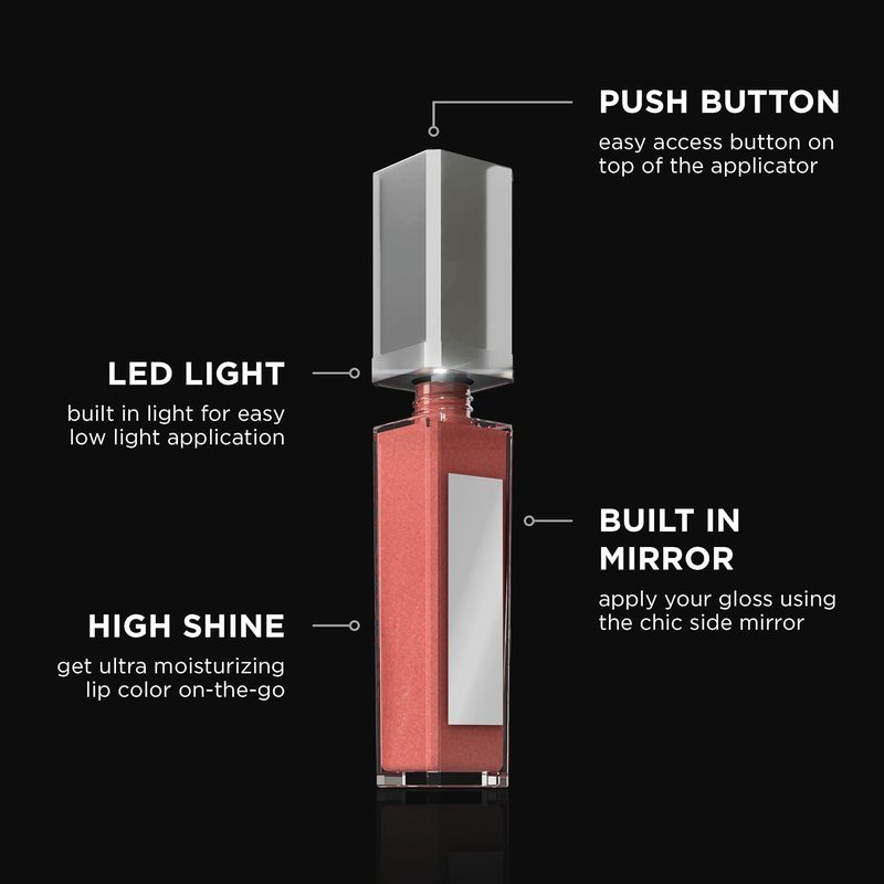 Pure Illumination Light-Up Lip Gloss - LED Applicator Brush & Side Mirror | Non-Sticky, Moisturizing Formula with Lanolin, Jojoba Oil & Vitamin E