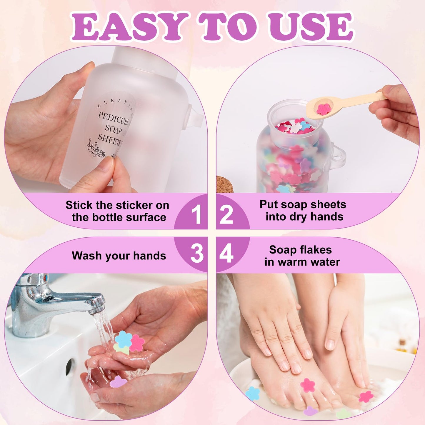 DOSTATNI Pedicure Soap Flowers Pedicure Foot Spa Tablets 10 Oz Plastic Bath Salts Jar Foot Soak Flower Paper Soap Sheet Softens Skin Botanicals Lavender Essential Oil Fast Dissolving Supplies