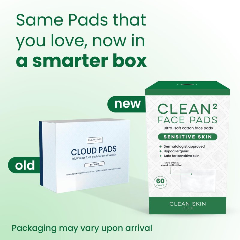 Clean Skin Club Cloud Pads, Ultra-Soft & Thick Face Pads, 100% Organic Cotton Dermatologist-Approved Makeup Remover and Toner Applicator, Sensitive-Skin Safe, 60 Count (Pack of 1)