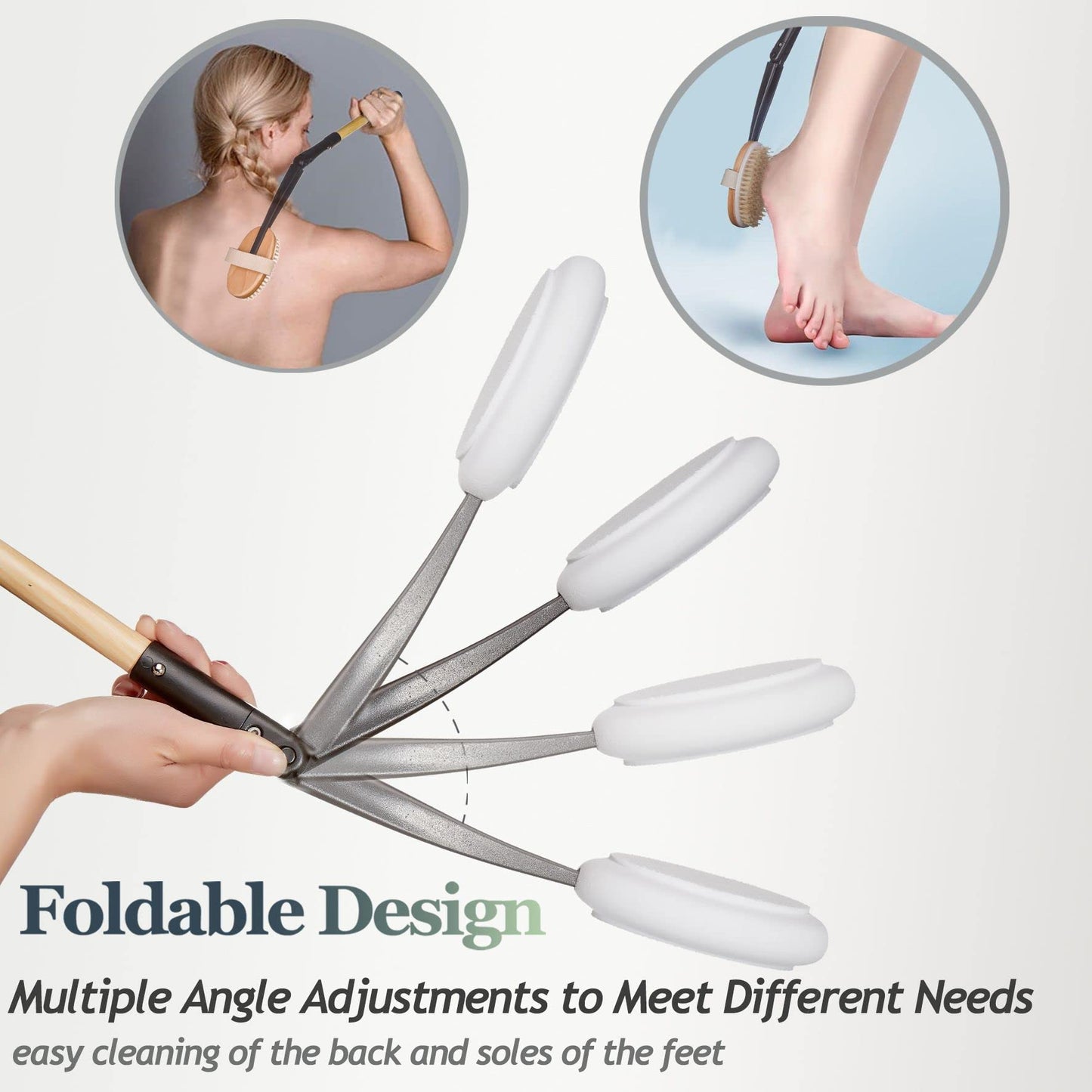 EASACE Long Handle Bath Body Brush & Lotion Applicator for Back Scrubber, Shower Brush with Soft Bristles for Wet or Dry