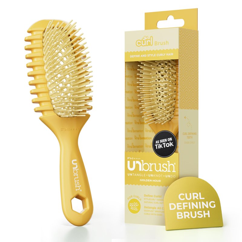 FHI Heat UNbrush Curl Defining Brush — Wavy, Coily, and Curly Hair Brush with DuoFlex Bristles & StyleCurl Handle — for Gentle Detangling & Faster Styling on Wet Hair - Golden Hour