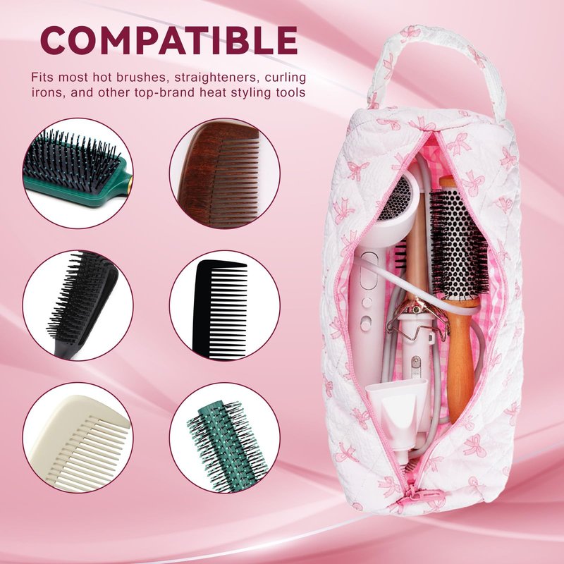 Hair Tools Travel Bag 14x5x3.9inch Hair Dryer Bag Portable Pink Travel-Case Hair-Styling Accessories Storage Case for Curling Irons Flat Irons Travel Essentials Haircare Accessories