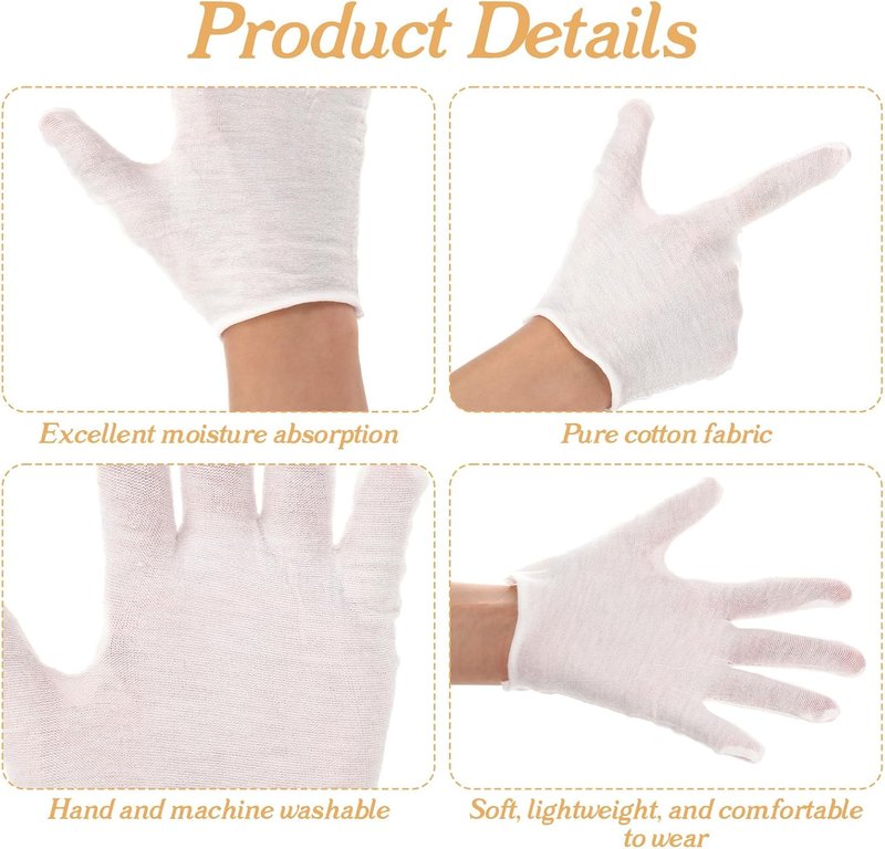 Skiennix 12 Pair White Cotton Gloves - Moisturizing Gloves for Dry Hands | Eczema & Spa Use