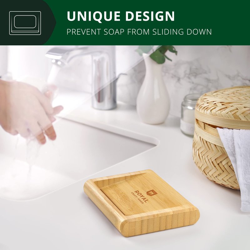 Royal Craft Wood Bamboo soap Dish, Bathroom and Shower soap Holder, Self draining Kitchen soap Tray