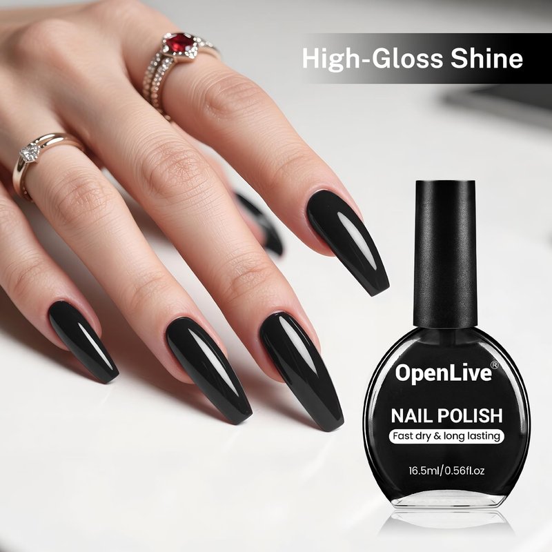 OpenLive 16.5ml Black Nail Polish Large Volume Quick Drying Nail Polish, Fast Drying and Long Lasting Color Nail Art DIY Home Manicure Gift for Women
