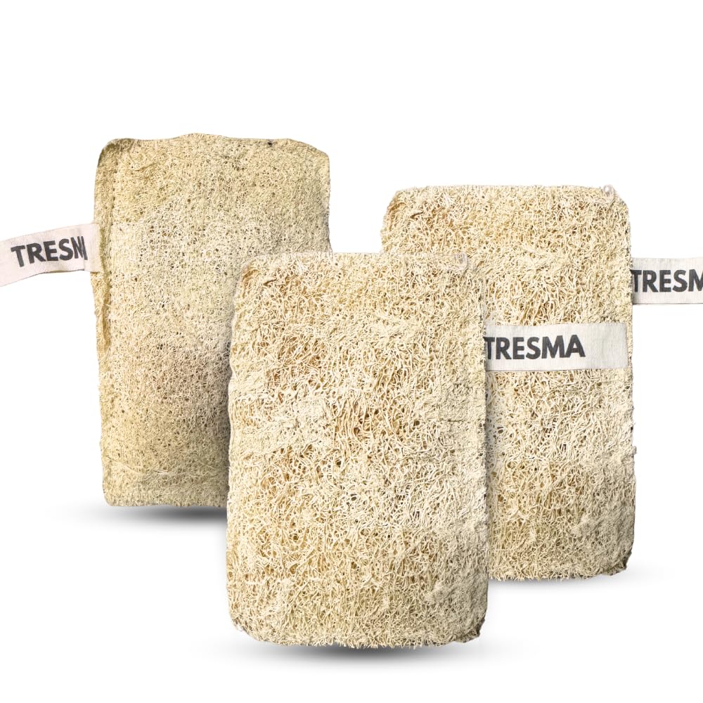Natural Loofah Body Sponge, Plant-Based Exfoliating Scrubber for Men & Women, Rectangle Organic Loofahs for Deep Cleansing & Skin Smoothing (3 Pack)