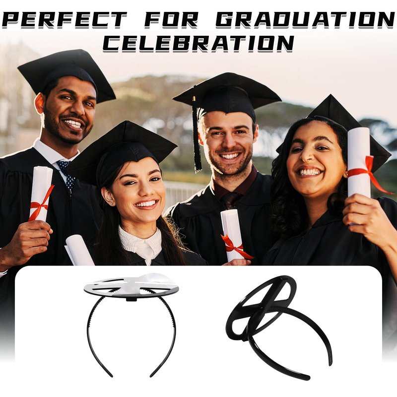 EMOOULI Black Graduation Cap HeadBand, Secure Grad And Hairstyle, Not Change Hair, Grad Cap Hairband for Graduates, Students (1)